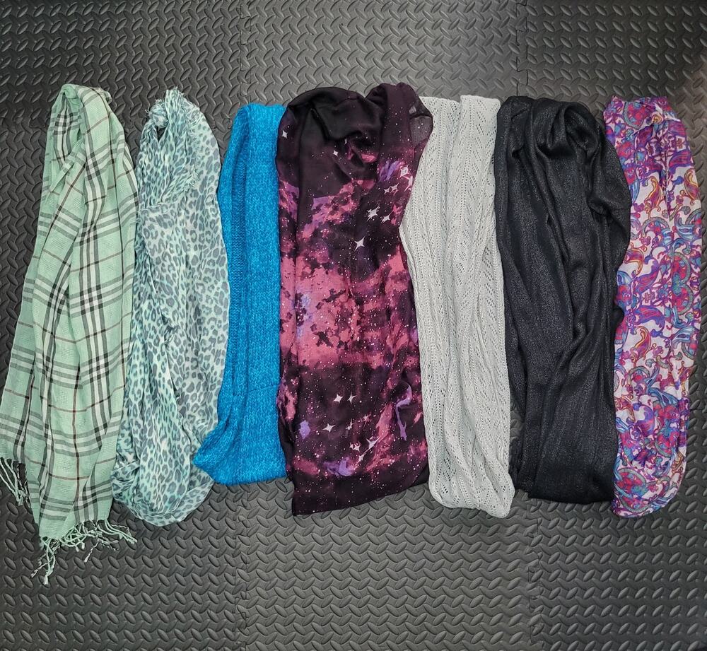 Scarf Bundle Lot of 7 + Hanging Organizer Holder